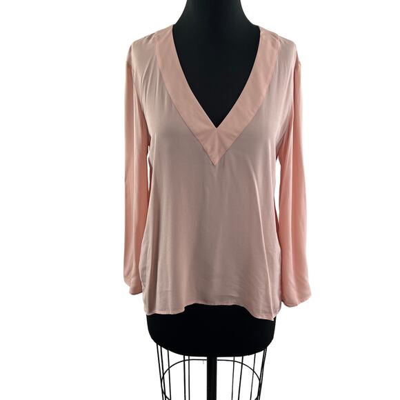NWT ZARA Woman Hi Lo Blouse Top Pastel Pink V-Neck Long Sleeves Pullover Size M - Picture 1 of 10